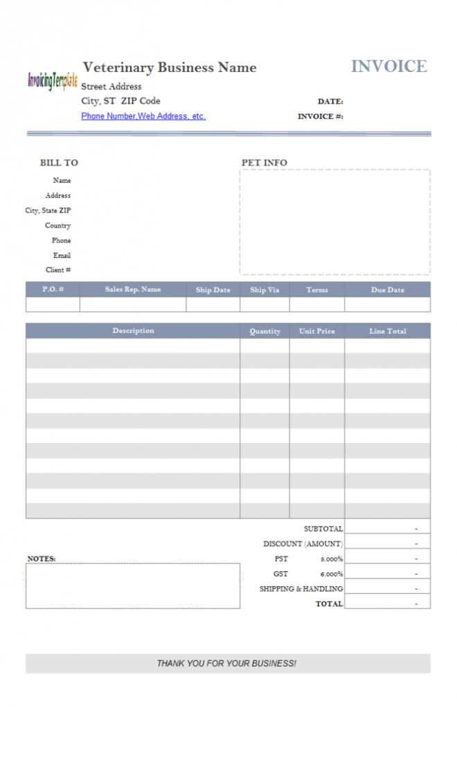 Veterinary Invoice Template with Veterinary Invoice Template