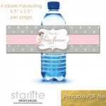 Vintage Princess Baby Girl Shower, Crown, Pink Gray Dots, Printable Water  Bottle Labels throughout Baby Shower Bottle Labels Template