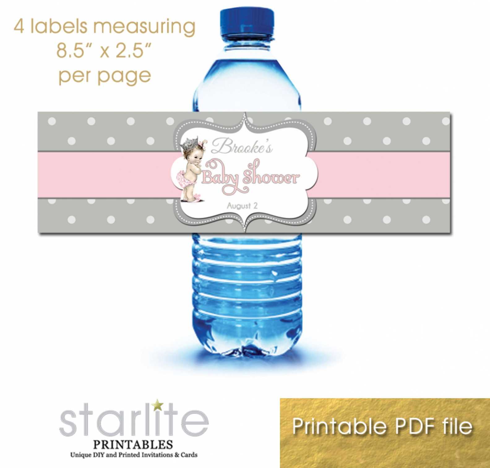 Vintage Princess Baby Girl Shower, Crown, Pink Gray Dots, Printable Water  Bottle Labels throughout Baby Shower Bottle Labels Template