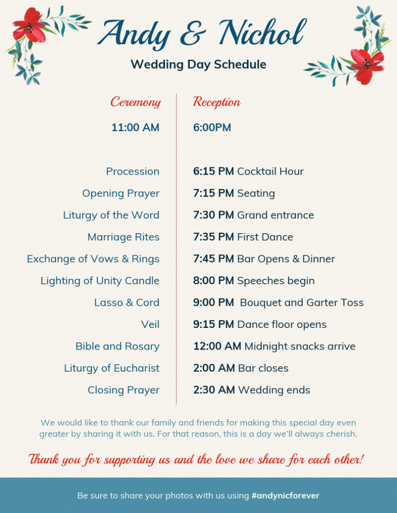 Vintage Wedding Day Schedule Template regarding Wedding Agenda Templates
