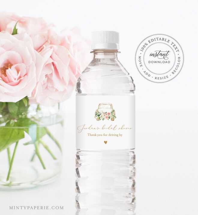 Water Bottle Label Template, Drive By Bridal Shower, Baby for Bridal Shower Label Templates