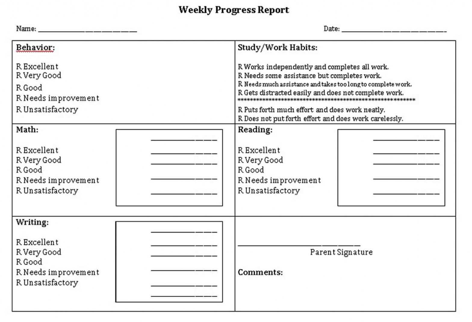 Weekly Student Report Template | Think Moldova intended for Daily Behavior Report Template