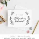 Will You Be My Bridesmaid Card, Instant Download with Will You Be My Bridesmaid Card Template